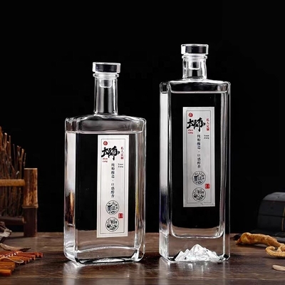 Υπερ-Φρίντ υλικό κολάρο Custom κενό 500ml γυάλινο μπουκάλι για ουίσκι αδιάσπαστο σχεδιασμό