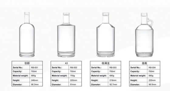 Διαφανές 750 ml παγωμένο αλκοολικό ποτό με μπουκάλι ουίσκι βότκα 1000 ml