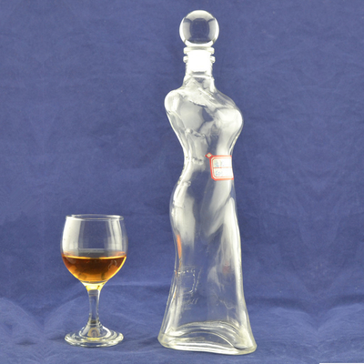 350 ml 500 ml 750 ml προσαρμοσμένο γυναικείο γυάλινο μπουκάλι σε σχήμα σώματος για ποτό αλκοόλ