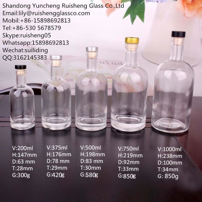 375 ml 200 ml 100 ml μπουκάλι γυάλινο τζιν ουίσκι κρασί βότκα αλκοόλ γυάλινο μπουκάλι με φελλό