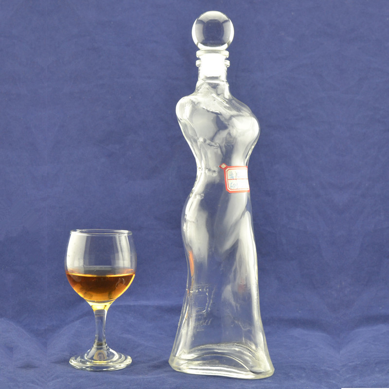 350 ml 500 ml 750 ml προσαρμοσμένο γυναικείο γυάλινο μπουκάλι σε σχήμα σώματος για ποτό αλκοόλ