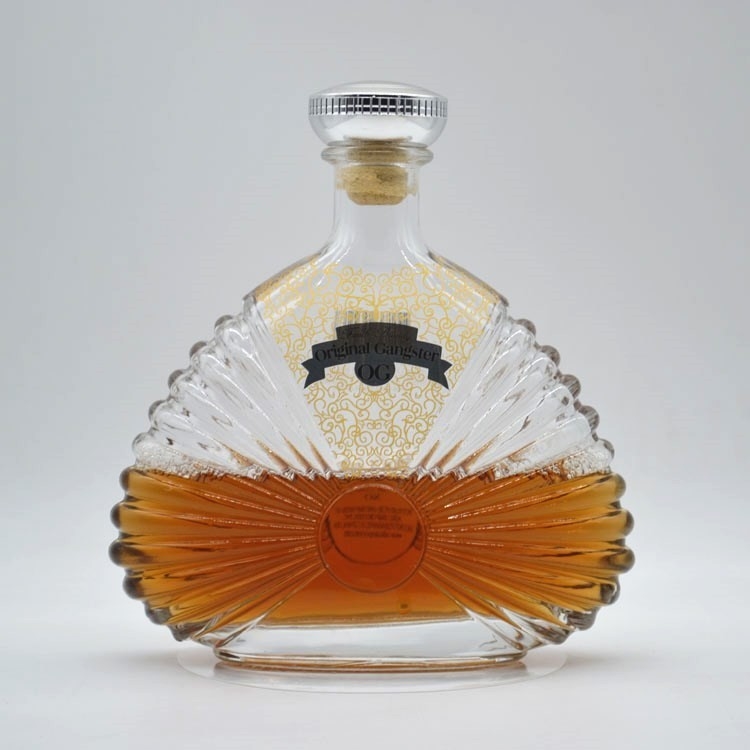 Super Flint Glass Whiskey Rum Gin μπουκάλια με Custom Relief Carving Design και ξύλινο καπάκι
